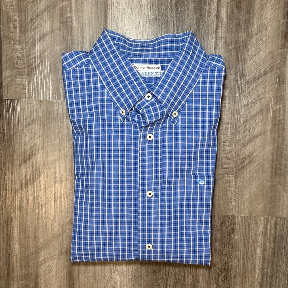 Southern Tide Blue Plaid Long Sleeve Button Down - Large